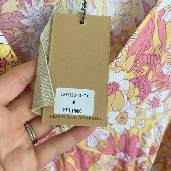 Label of Love Mini Dress Women Size Medium Pink Floral Babydoll Bell Sleeves New - Picture 6 of 16